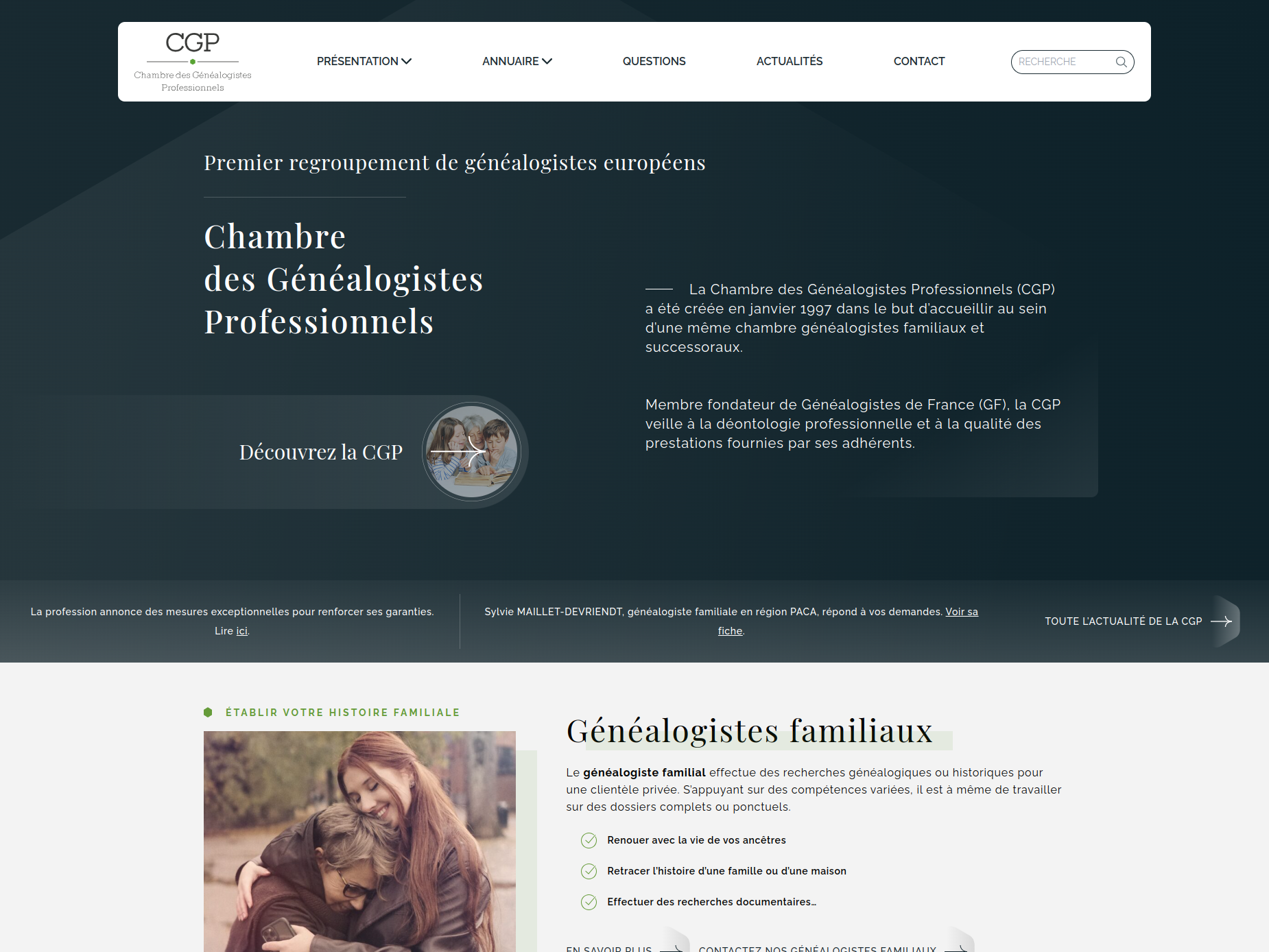 Page d'accueil du site de la CGP - Refonte de site WordPress